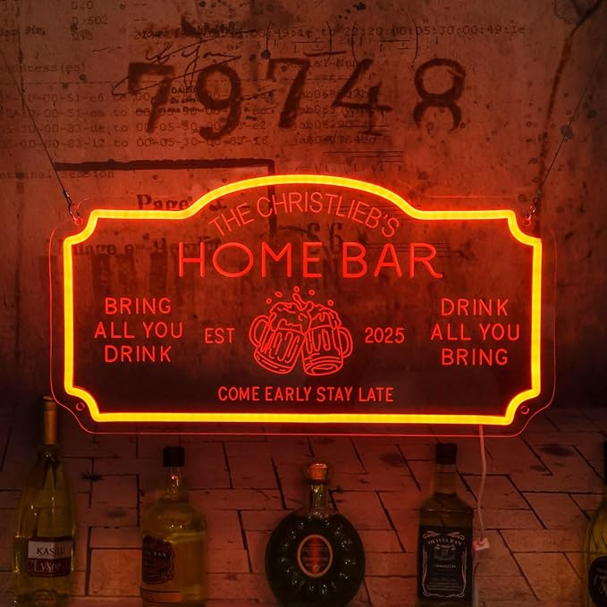Custom Home Bar Neon Sign Dimmable Open LED Neon Light Wall Decor Beer Whiskey by Unknown
