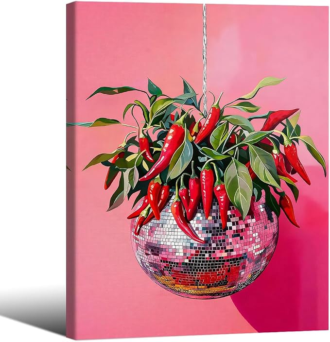 Wrapped Framed Disco Ball With Red Chili Pepper Wall Art 08x10 inch Funky by Unknown