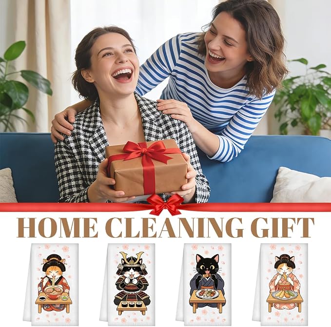 WADORN 4 Styles Funny Cats Kitchen Towels - Image 7