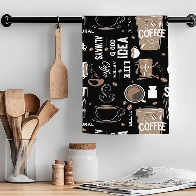 Kitchen Towel Set, Coffee Theme Fast Drying Microfiber Kitchen Towels Dish - Image 3