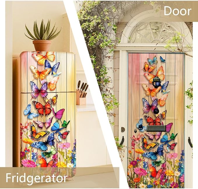 2 Pcs Butterfly Flowers Fridge Decor Stickers, Self-Adhesive Fridge Stickers - Image 4