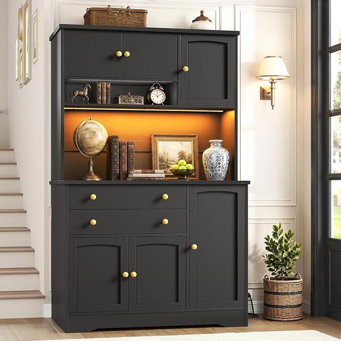 RALGEND Pantry Cabinet with Charging Station and LED Light, Kitchen Hutch - Image 3