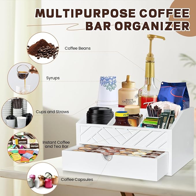 Coffee Bar Organizer with Drawer, Coffee Station Organizer - Image 5