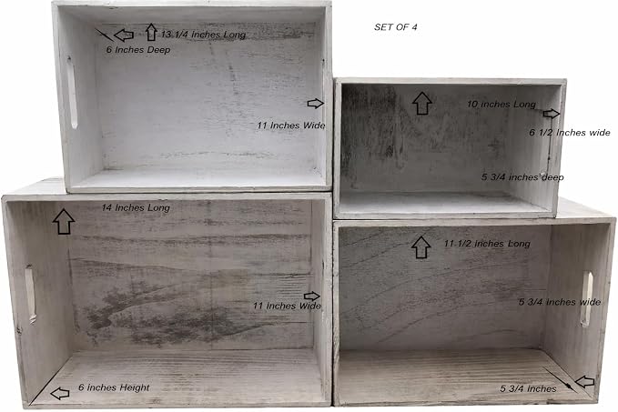 Oojami 4 Pack Nesting Wooden Storage Crates – Decorative Whitewashed Wood Boxes - Image 7