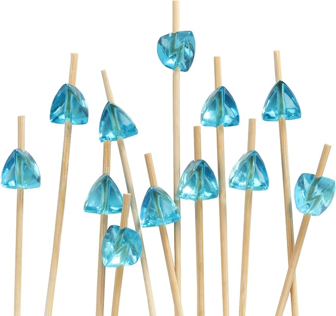 BambooMN 5.9" Decorative Acrylic Light Blue Gem End Bamboo Cocktail Fruit by BambooMN