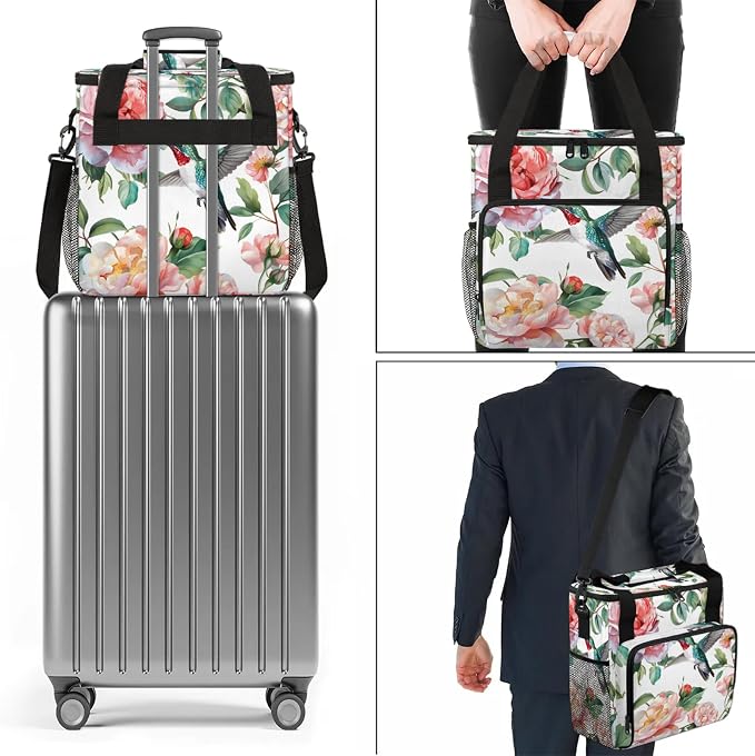 Hummingbird Floral Coffee Maker Carring Bag, Large Insulated Storage Organizer - Image 7
