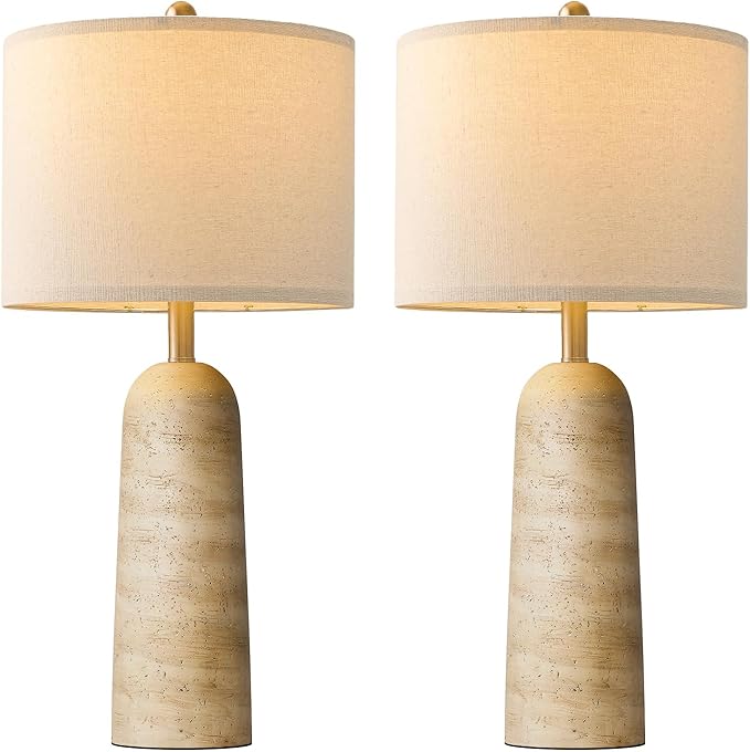 BOBOMOMO Modern Table Lamp Set of 2, Warm Beige Resin Lamp - Image 6