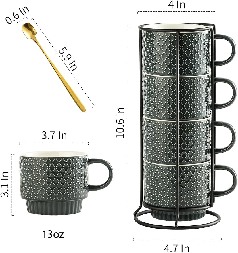 Gomakren Coffee Mugs Set of 4, 13 Ounce Stackable Coffee Mug Set - Image 4