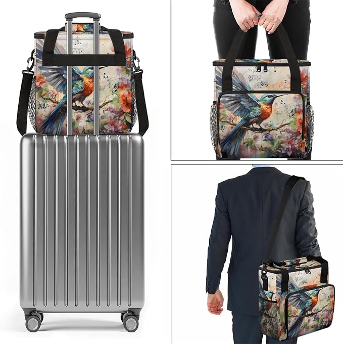 Hummingbird Flower Coffee Maker Carring Bag, Large Insulated Storage Organizer - Image 7