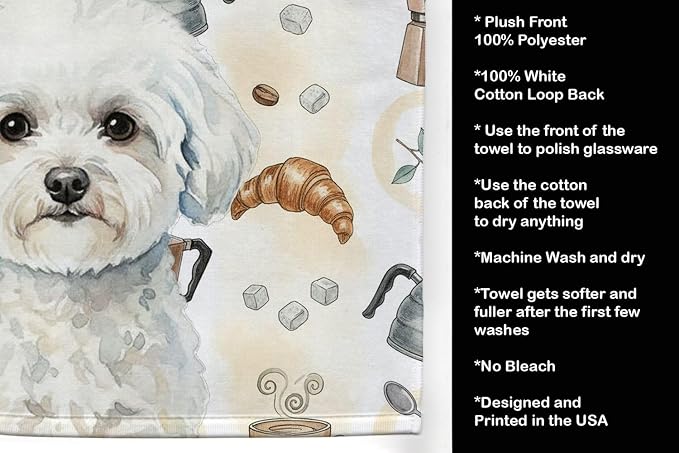 Caroline's Treasures Bichon Frise Coffee Bar Kitchen Towel Velour Plush Front - Image 4