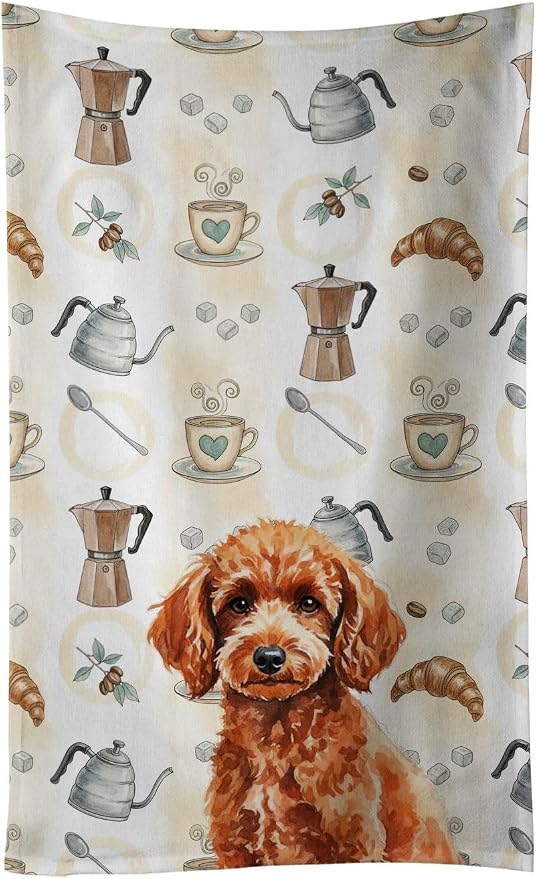 Caroline's Treasures Toy Red Poodle Coffee Bar Kitchen Towel Velour Plush Front by CarolinesTreasures