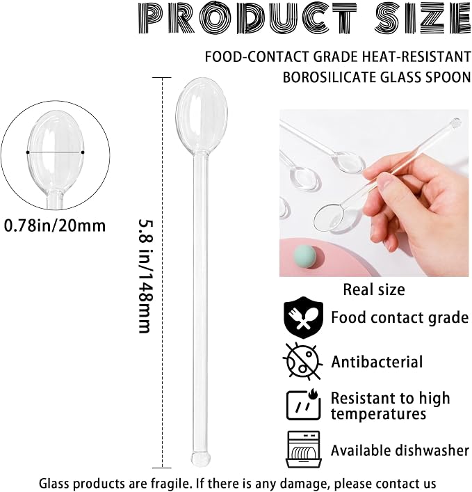 10Pcs Clear Glass Spoons, Heat Resistant Glass Teaspoons, 5.8inch Mini Coffee - Image 2