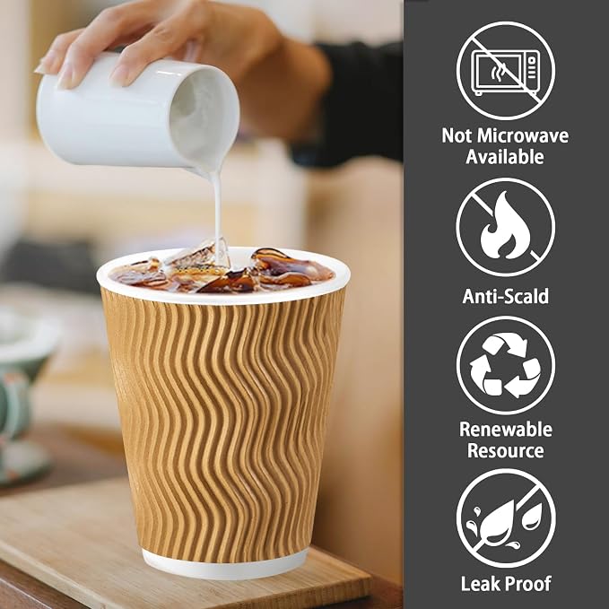 Lamosi Disposable Coffee Cups 10 OZ 100 Pack, Paper Coffee Cups 10 OZ - Image 3