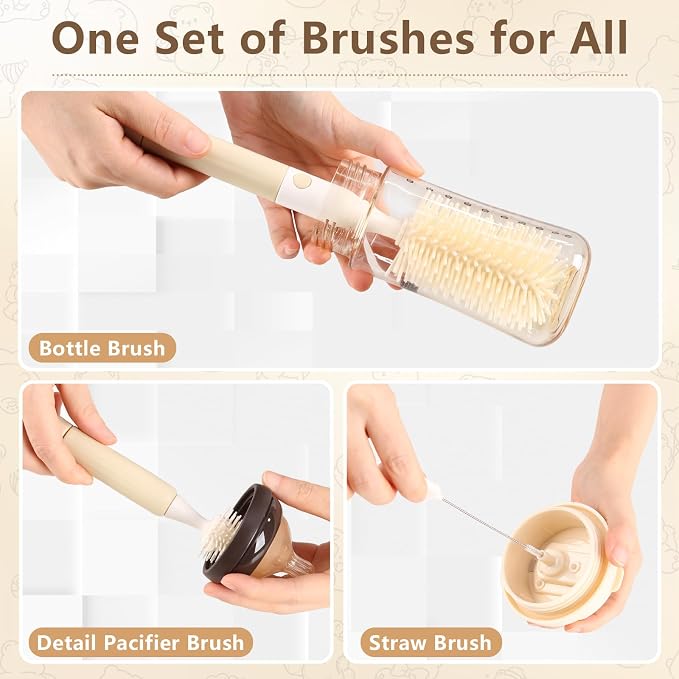 3-Pack Silicone Baby Bottle Brush, Bottle Cleaner, - Image 2