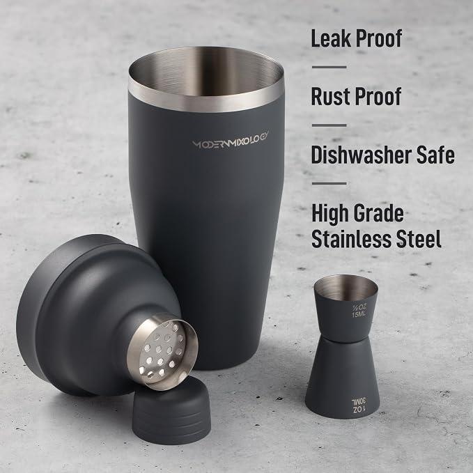 Modern Mixology 24oz Matte Dark Grey Cocktail Shaker Set – Bartender Essentials - Image 2
