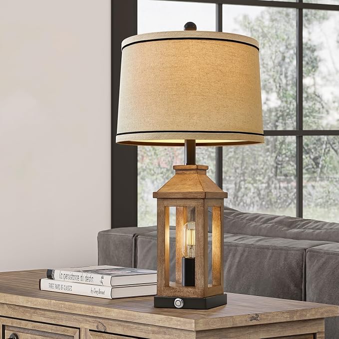 G-SAFAVA 23.75" Farmhouse Table Lamps USB A+C Charging Ports 3-Way Dimmable - Image 2