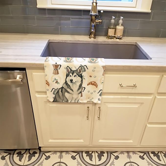 Caroline's Treasures Gray and White Alaskan Malamute Coffee Bar Kitchen Towel - Image 2