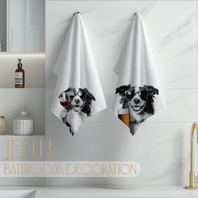 Funny Border Collie Kitchen Towels Set of 2, Funny Kitchen Decor, Wine Bar Decor - Image 4