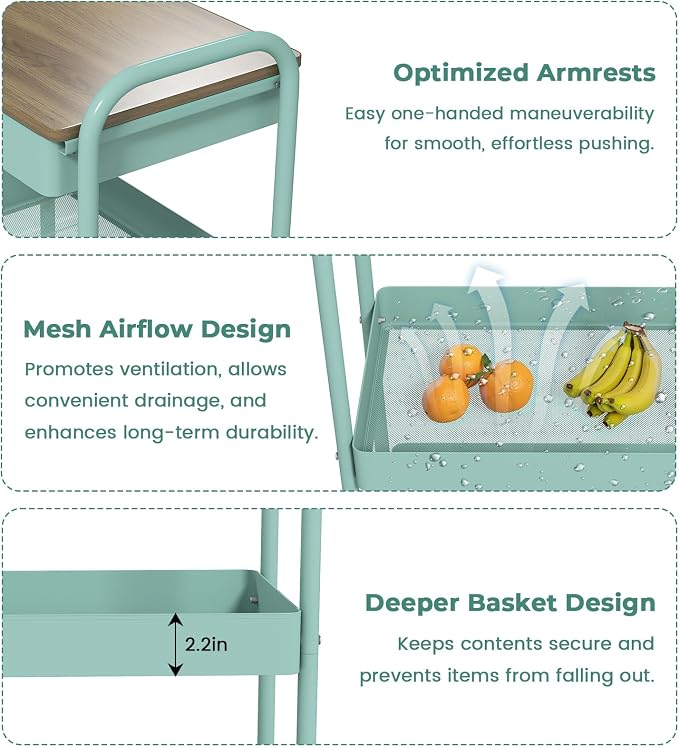 danpinera 3 Tier Rolling Cart, All-in-One Art Cart Organizer on Wheels - Image 4