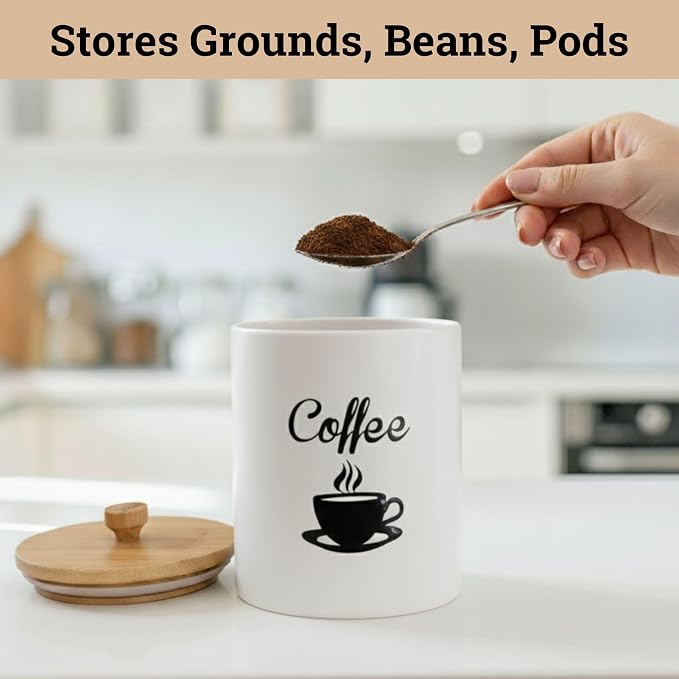 Ceramic Coffee Canister - 12 oz White Airtight Canister - 5 x 6 inch Coffee - Image 5
