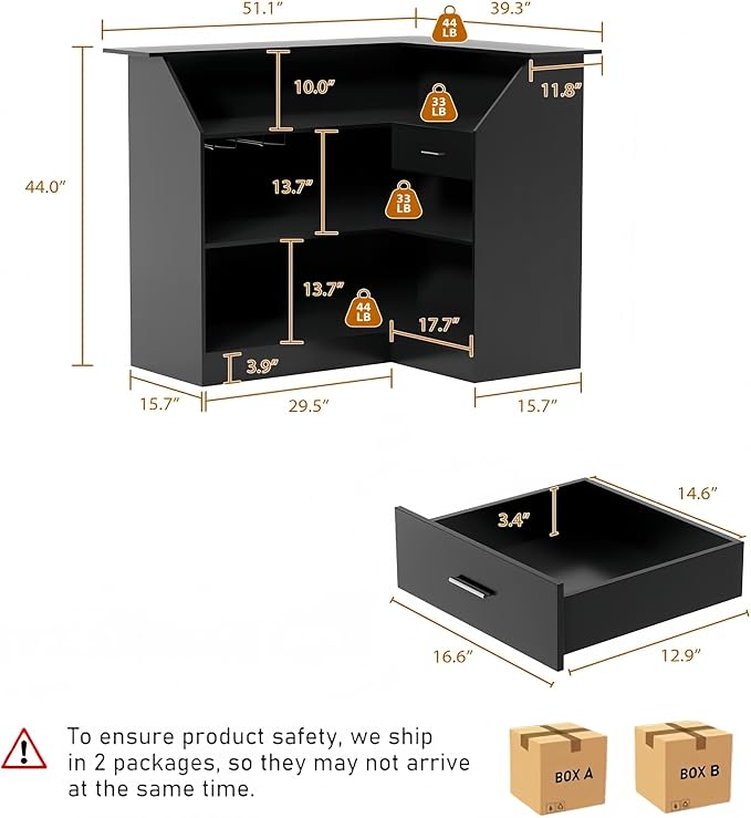 L Shaped Home Bar Unit, 4-Tier Corner Bar Cabinet - Image 2