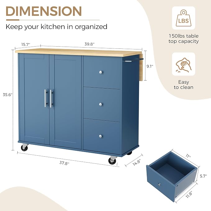 JY QAQA 40" Kitchen Island Cart Furniture cart on Wheels Rolling Portable - Image 2