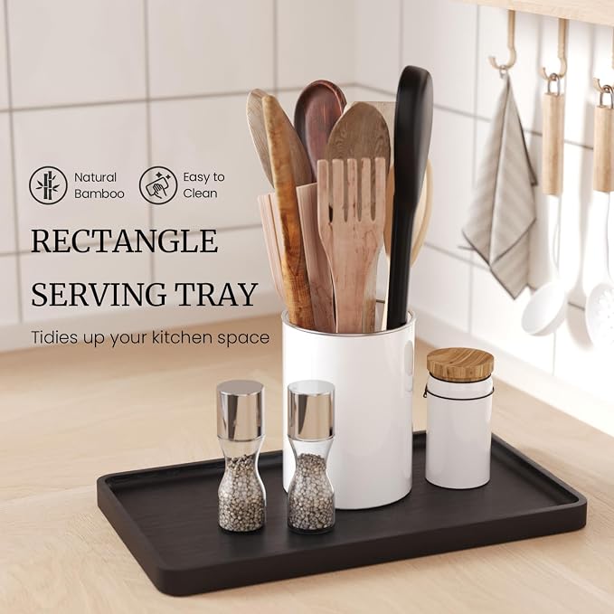 VERTORGAN Bamboo Serving Tray, 15.8x9.8 Inch Decorative Trays Platter - Image 3