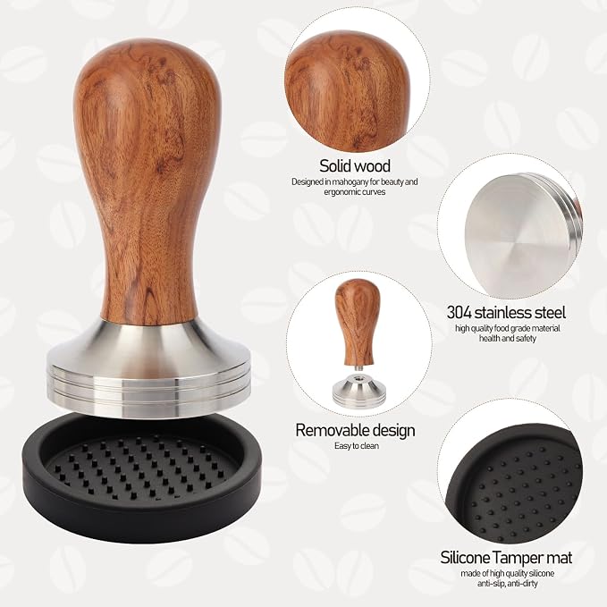 51mm Espresso Tamper Kit, Hard Wood Espresso Tamper Tool & Powder Press Pad & - Image 4