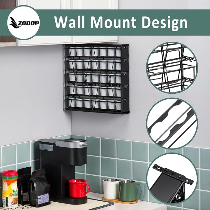 ZCDCP for K Cup Coffee Pod Holder, K Cup Holder Drawer Wall Mounted Coffee Pod - Image 5