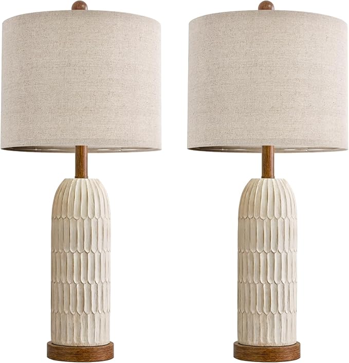 OYEARS 26.5" Bedside Table Lamps Set of 2, Farmhouse Table Lamp - Image 9
