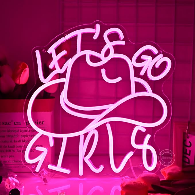 Britrio Cowgirl Hat Let’s Go Girls Neon Sign Hot Pink Led Western Cowboy Neon - Image 6