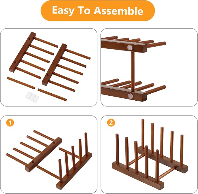 HBlife 4pcs Teak Dish Plate Bowl Cup Book Pot Lid Cutting Board Drying Rack - Image 3