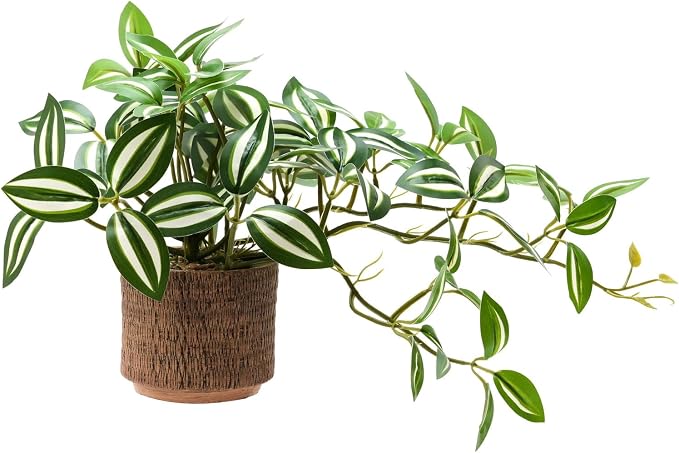 8.5" Artificial Trailing Peperomia Vine in Textured Light Coffee Ceramic Pot by EZBOHO