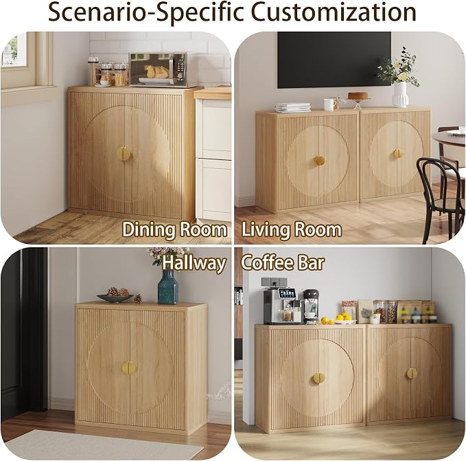 Modern Kitchen Sideboard with Storage, 31.5" Buffet Cabinet with 3 Adjustable - Image 8
