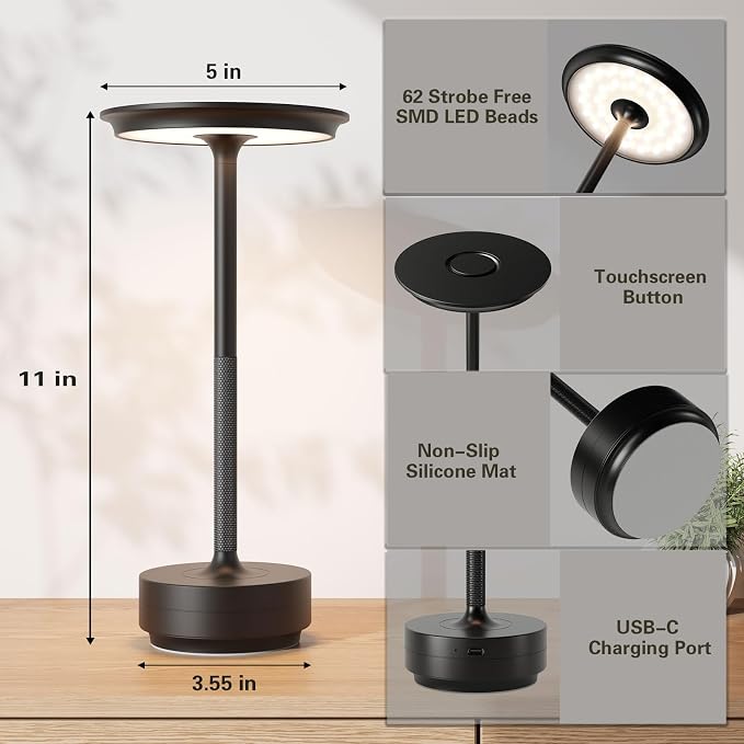 Rechargeable Cordless Table Lamps, Portable Battery Table Light. - Image 2