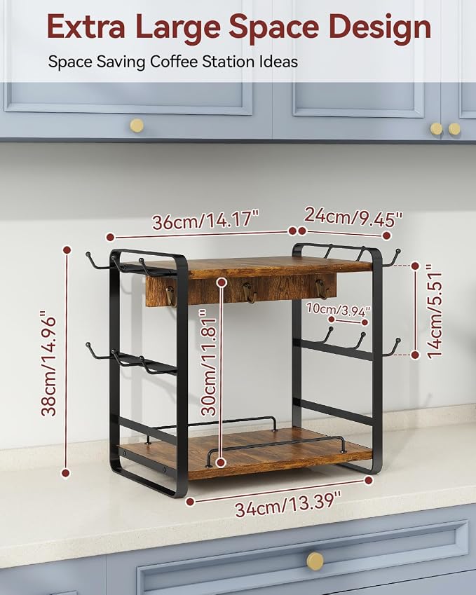 IBUYKE Coffee Bar Station Countertop Organizer, 2 Tier Kitchen Mug Cup Holder - Image 7
