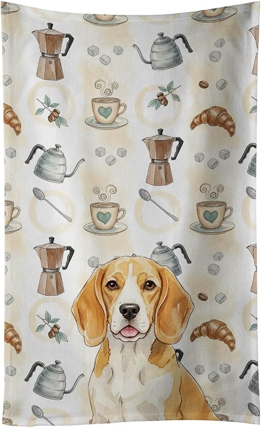 Caroline's Treasures Lemon and White Beagle Coffee Bar Kitchen Towel Velour by CarolinesTreasures