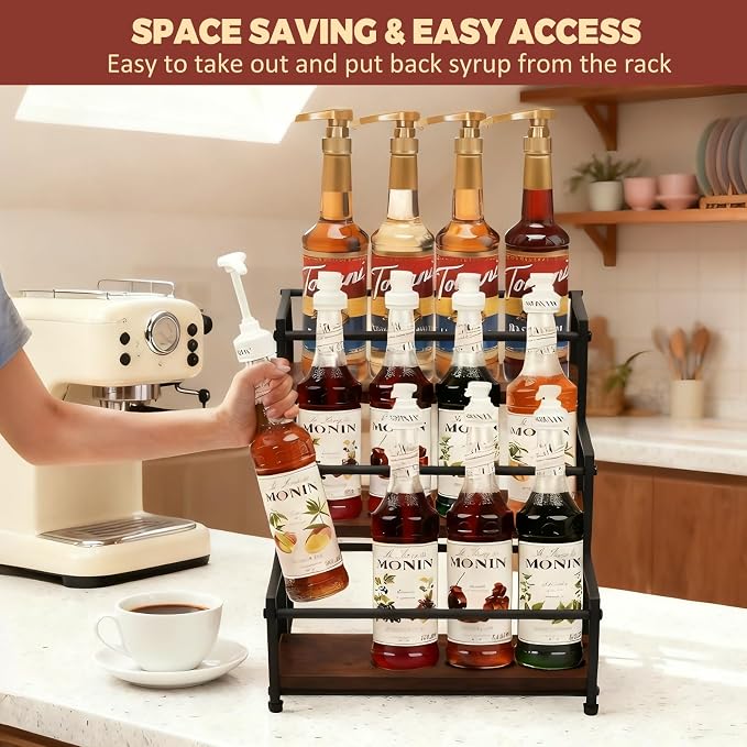 Coffee Syrup Rack Organizer, 3-Tier | Metal Bottle Holder, Holds 12 Bottles - Image 3