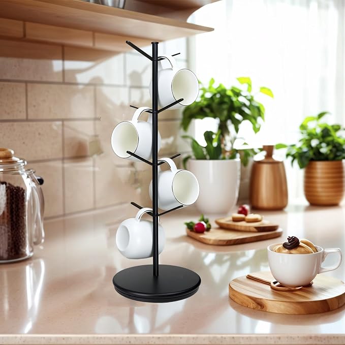 360° Rotating Mug Tree, Large 8 Hooks Upgraded Stable Metal Mug Holder - Image 4