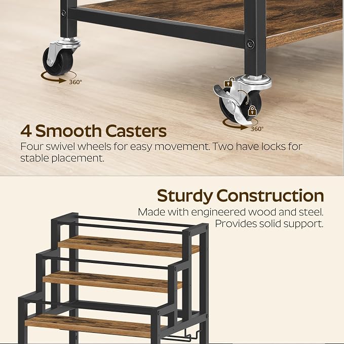YATINEY Bar Cart, 3 Tier Home Bar Serving Cart - Image 7