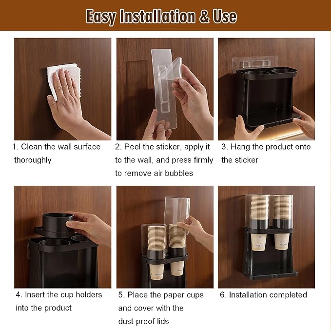 Cup Holder with Dust Cover, 2-Way Wall-Mounted & Countertop Disposable Paper - Image 7