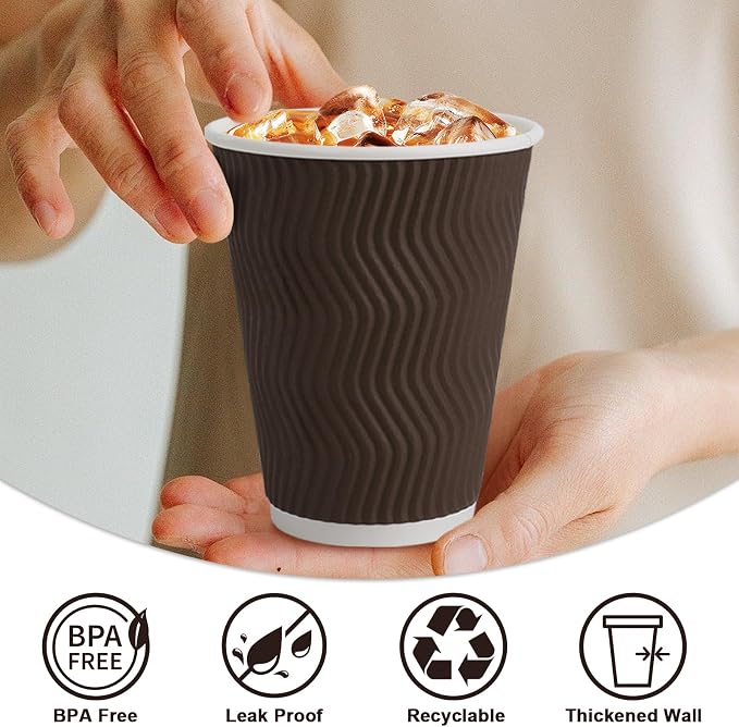 Clawsoff 100 Pack 12 oz Coffee Cups Disposable, Corrugated Ripple Wall Design - Image 3