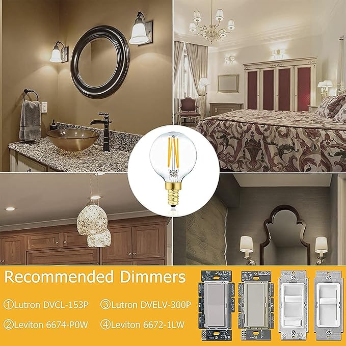 XININSUN Dimmable G16.5 Light Bulb, E12 40 Watt Candelabra Light Bulb, Soft - Image 6