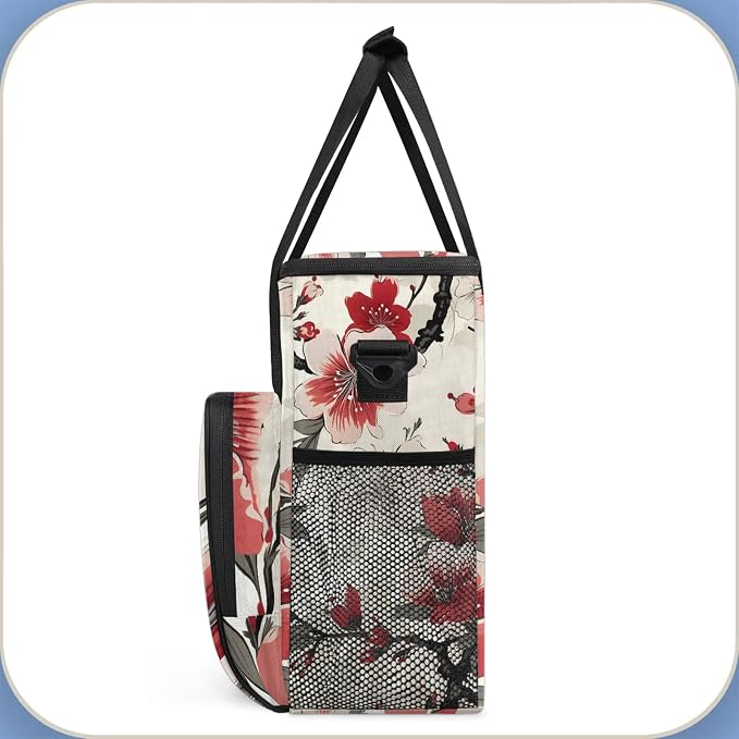 Cherry Blossom Red Pink Floral Coffee Maker Carring Bag, Large Insulated - Image 4