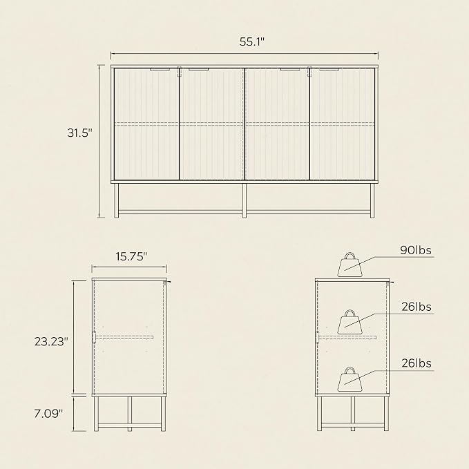 Fluted Storage Cabinet with 4 Doors, Natural Oak - Image 2
