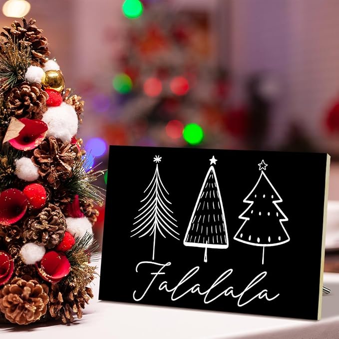 Falalala Merry Christmas Signs for Wall Decorations, Tree Wood Tabletop Decor - Image 4