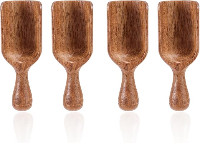 4pcs Acacia Mini Wooden Spoons, Wooden Coffee Scoops Versatile Coffee Bean by BOXOB