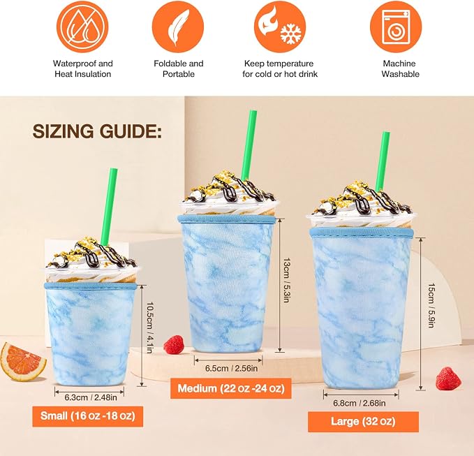 Iced Coffee Cup Sleeve for Large Sized Cups, Reusable Neoprene Iced Coffee Cup - Image 2