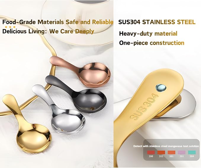 5PCS Short Handle Spoon, Stainless Steel Mini Spoons Thickened Small Round Spoon - Image 5