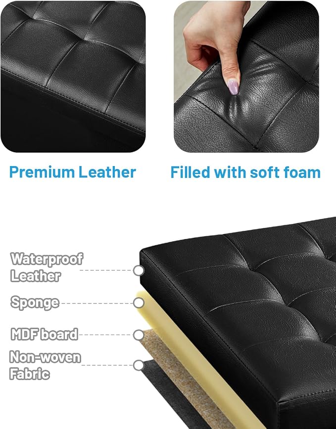 Bsketa Storage Ottoman Foot Rest Stool, Small Leather Storage Ottomans Bench - Image 4